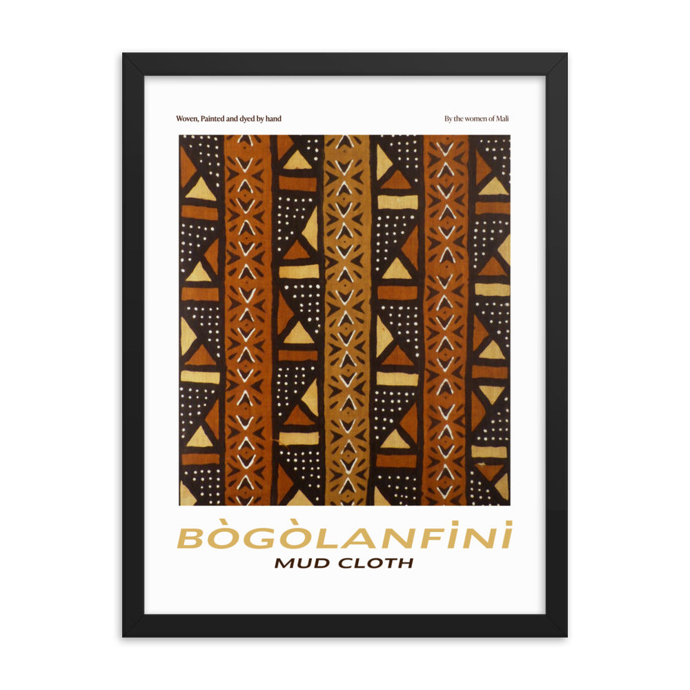 Bogolanfini Mudcloth Framed Poster Print with African Tribal Design