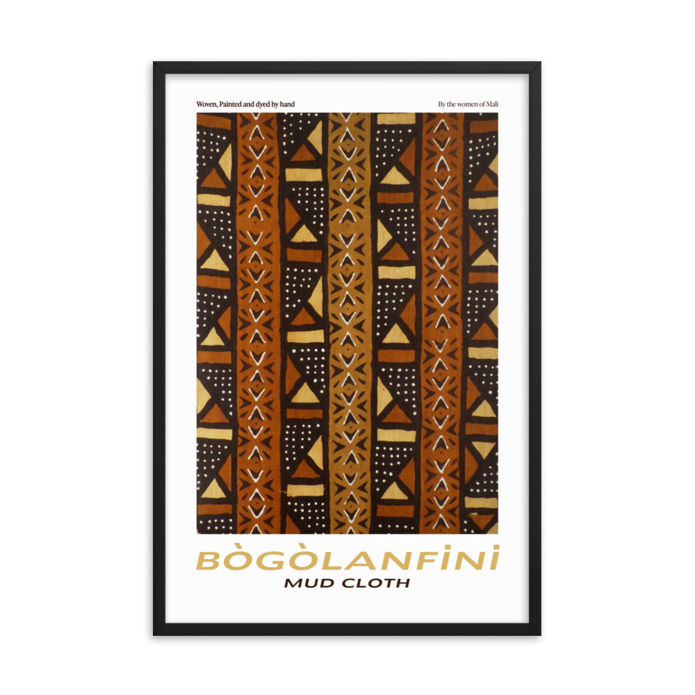 Bogolanfini Mudcloth framed poster print with hand-woven cotton fabric