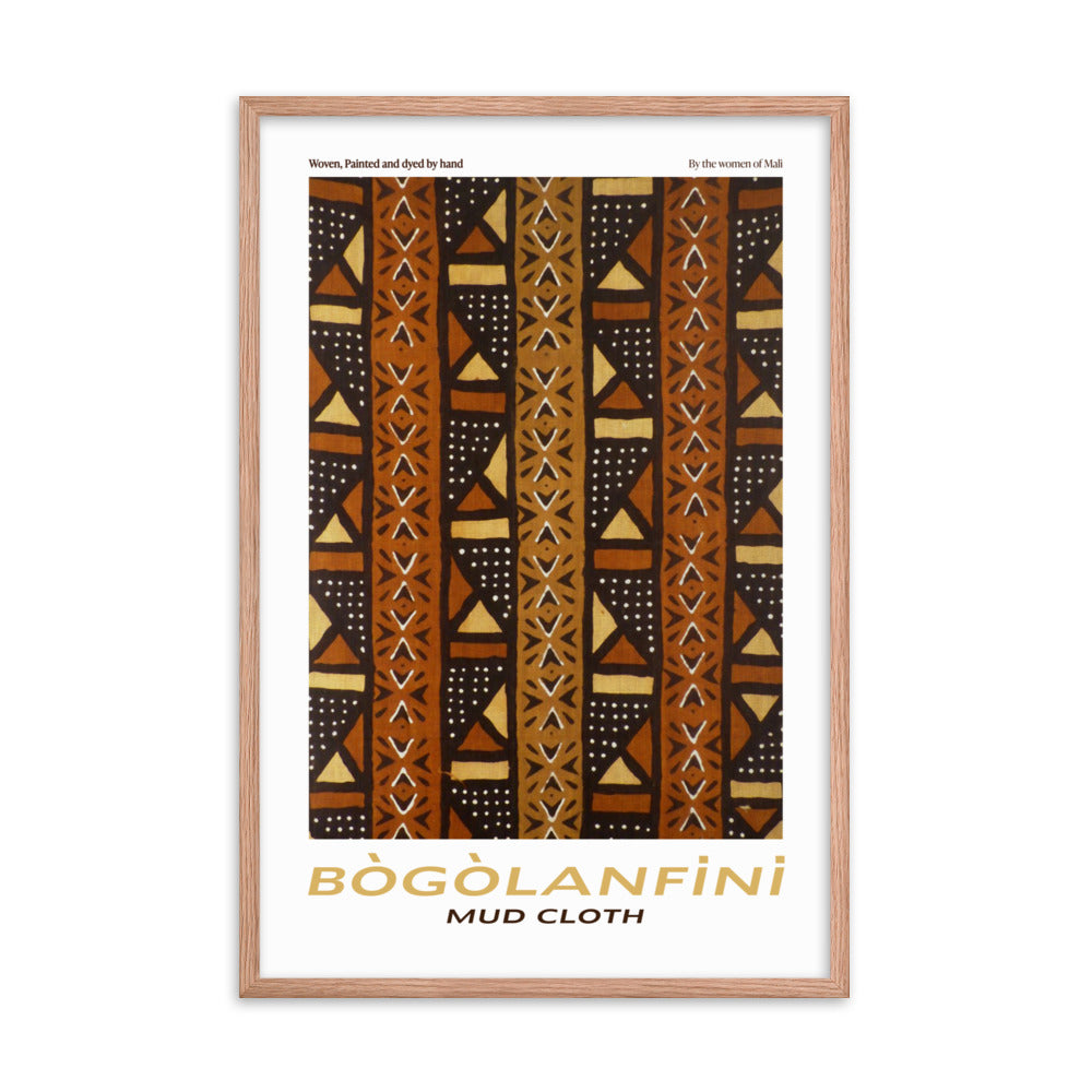 Bogolanfini Mudcloth framed poster print with traditional African pattern